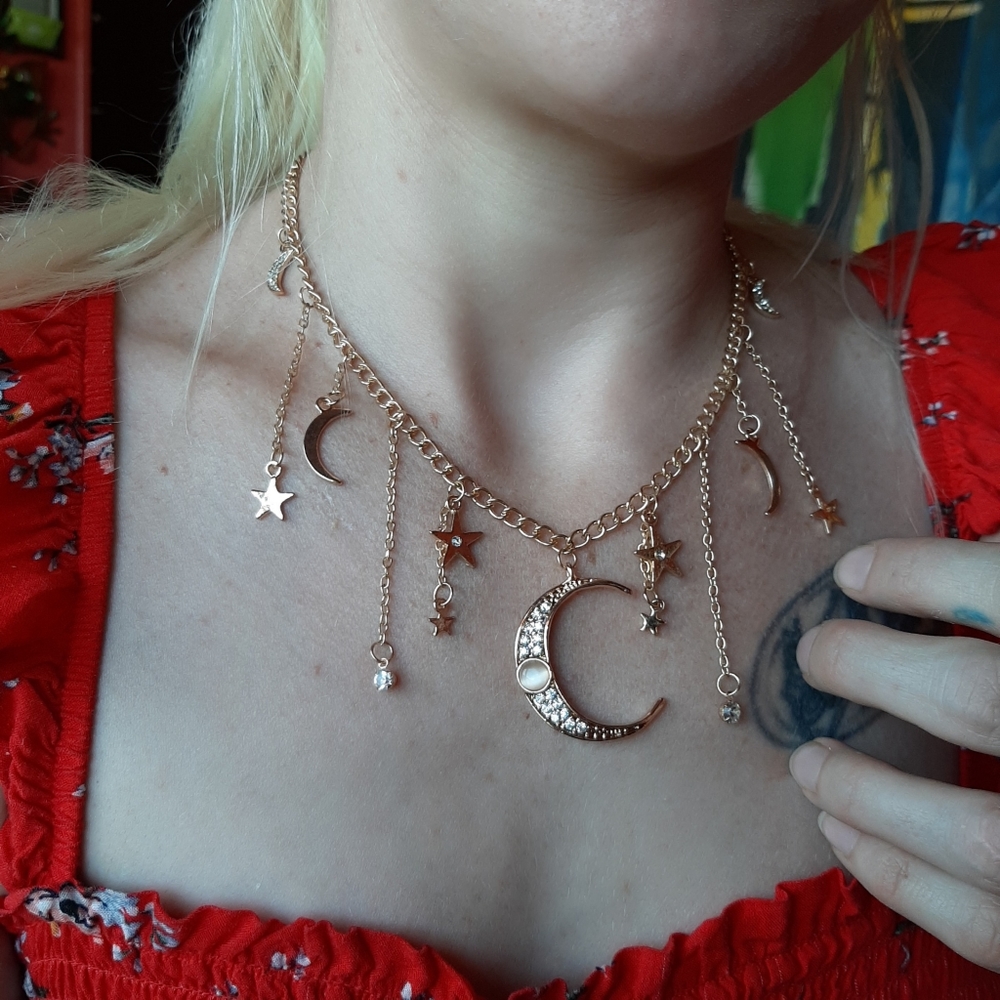 Dangle Star and Crescent Moon Necklace